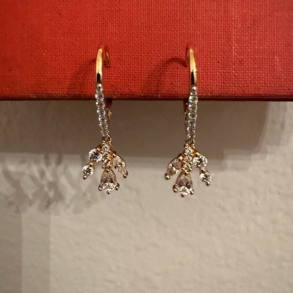 Vintage Inspired Gold-Plated Sterling Silver 925 Huggie CZ Dainty Earrings - Picture 1 of 8